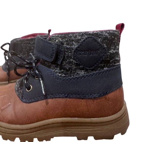 Carters Boots Rugged Lace Up w Strap Closure Textured Knit Upper Size Boy 11 M - Picture 9 of 16